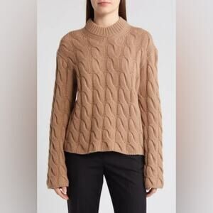 THEORY Cable Knit Mock Cable Wool & Cashmere-blend Pullover Brown Sweater